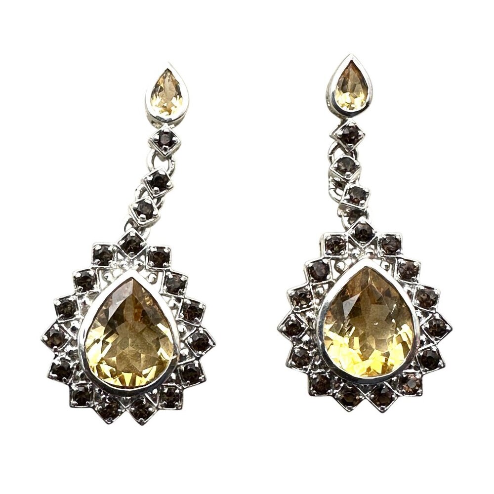Citrine Multi Gemstone Sterling Silver Pierced Chandelier Earrings 1.5 Inch